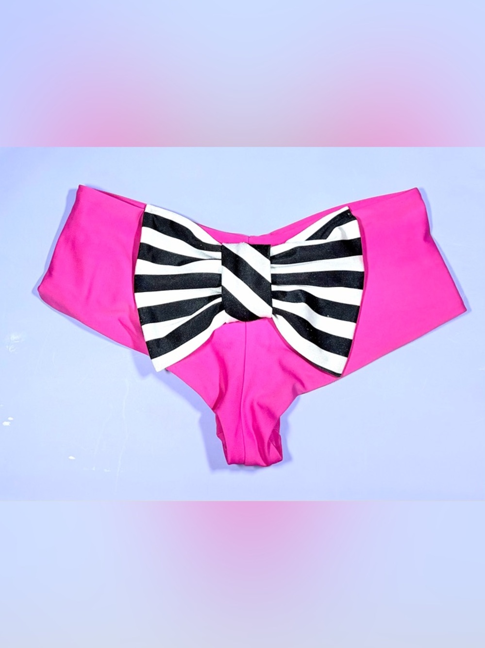 Lolli Hot Pink Cheeky Bikini Bottoms with Black & White Striped Bow